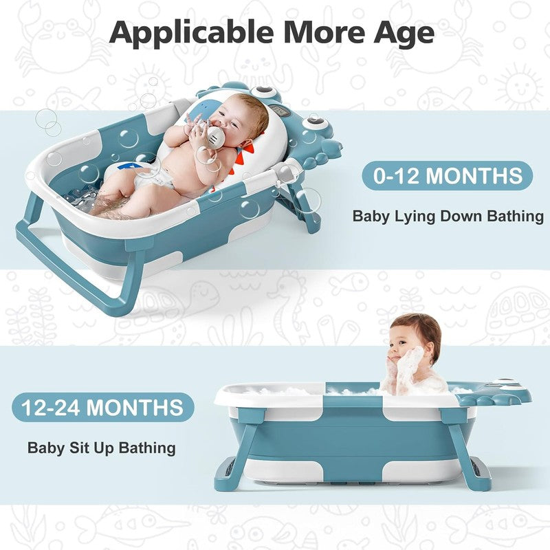 ollapsible Baby Bathtub Foldable w/ Thermometer Soft Cushion Blue3