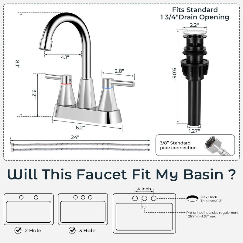 4 Inches Bathroom Faucet for 3 Hole,2-Handle Bathroom Sink Faucets with Pop up D6