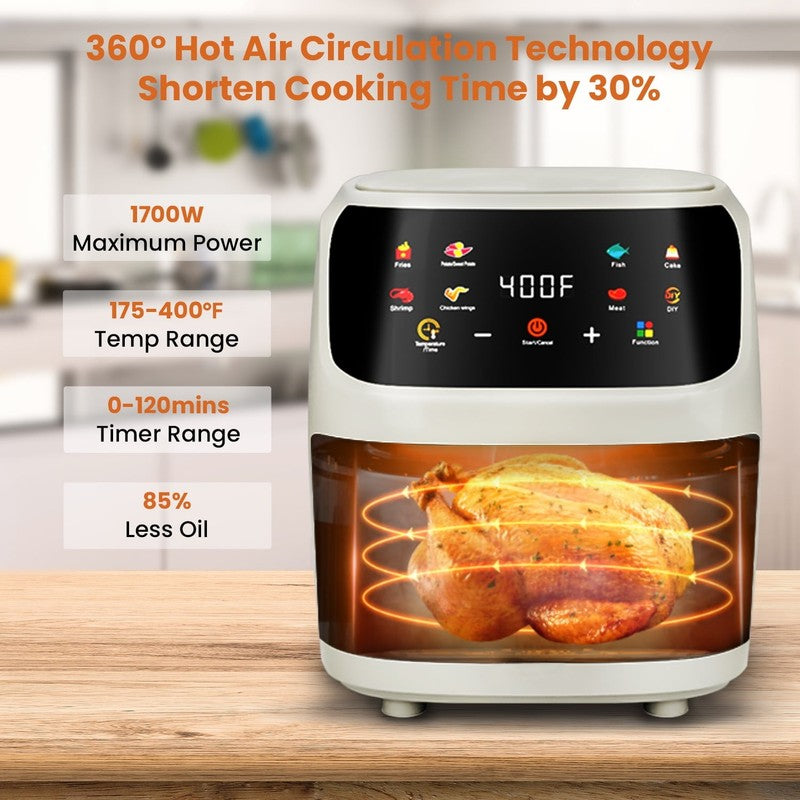Large 7.5QT Air Fryer, 8 in 1 Touchscreen, 1700W, Cream White Design1