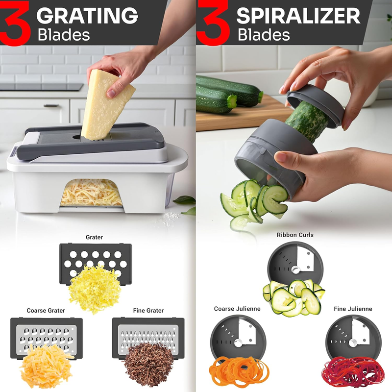 Pro Series 12 Blade Mandoline Slicer Vegetable Chopper Spiralizer White Gray4
