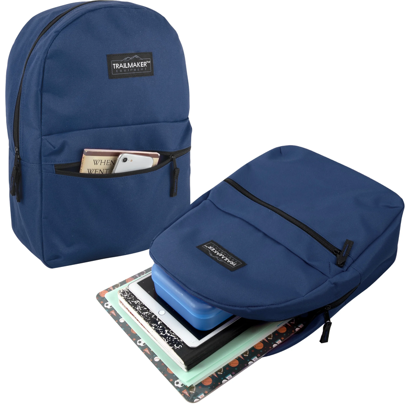 Navy Blue Classic Backpack 17" Dual Zipper Travel Bookbag3