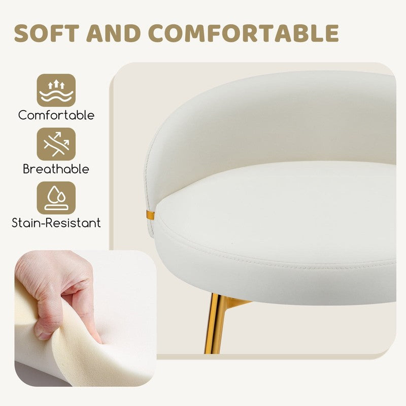 Modern Vanity Makeup Chair White Faux Leather Small Accent Stool6