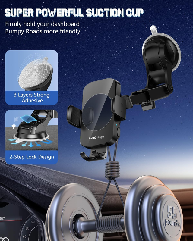 Wireless Car Charger 3 in 1 Fast Charging Phone Mount Auto Clamping Holder6