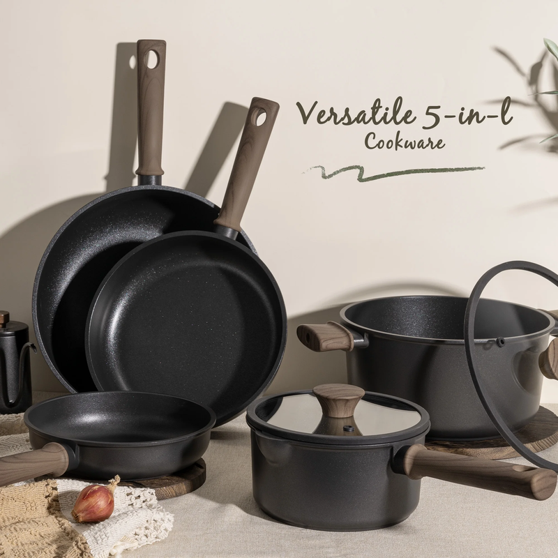 18pc Black Titanium Nonstick Cookware Set Induction Oven Safe 480F8