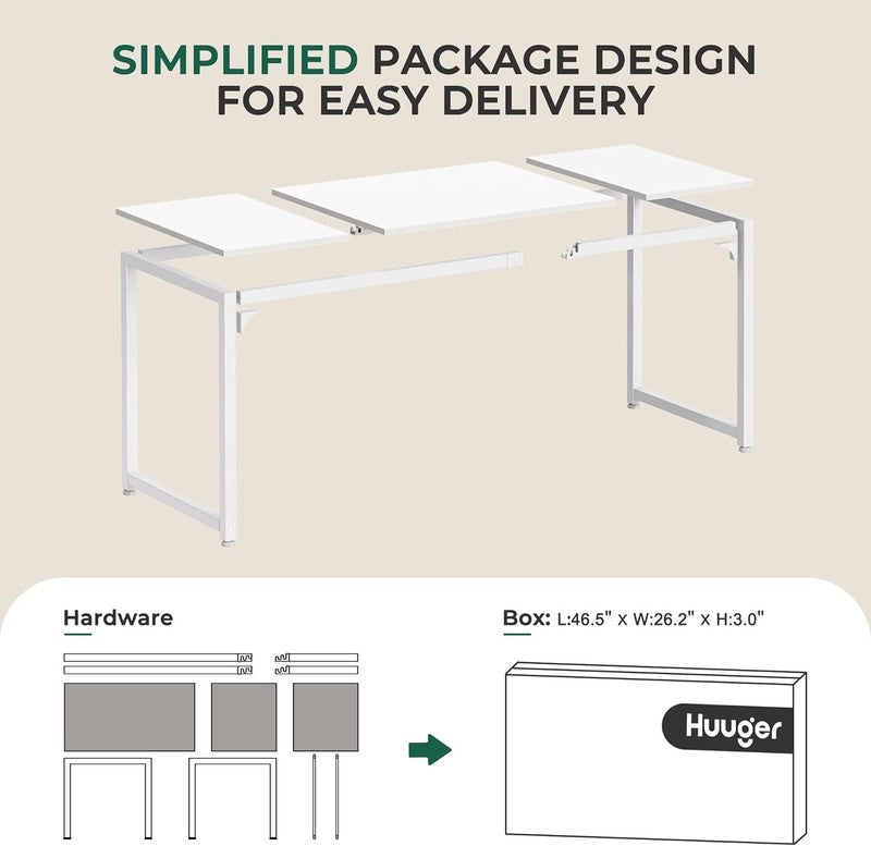 63'' Computer Gaming Desk w/ Storage Office Writing Desk Metal Frame White7