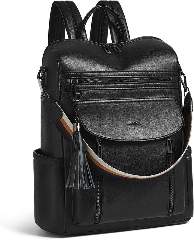 Women Laptop Backpack 15.6" Leather Travel Work Water Resistant Black10