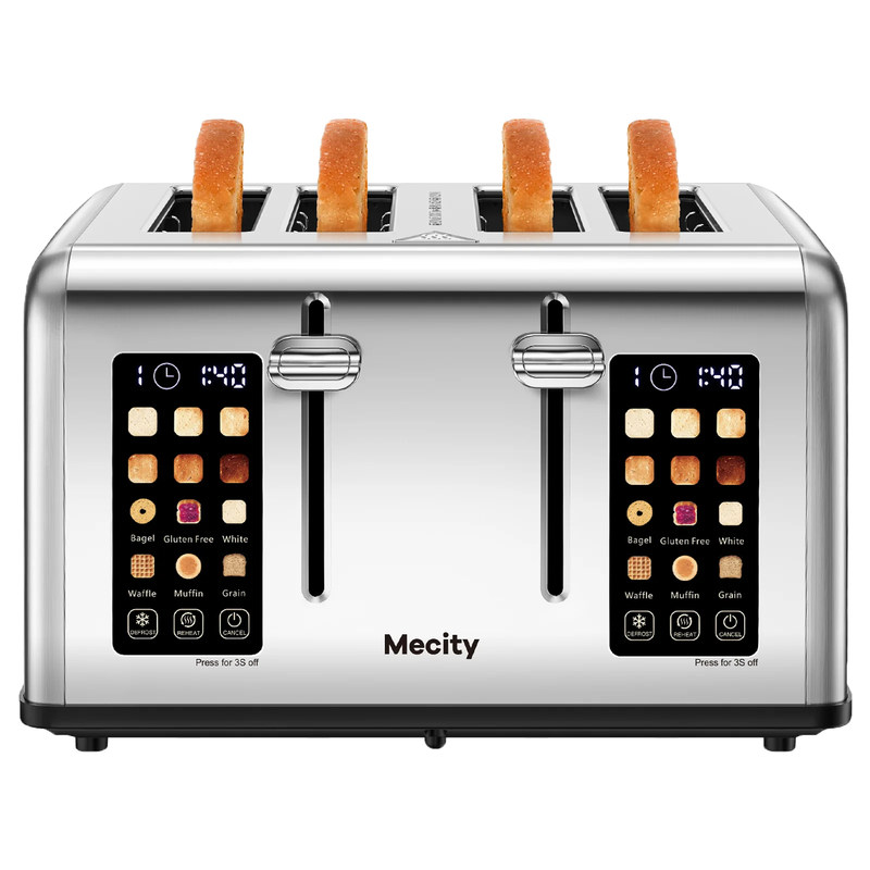 4-Slice Touchscreen Toaster Stainless Steel 6 Browning Reheat Defrost0