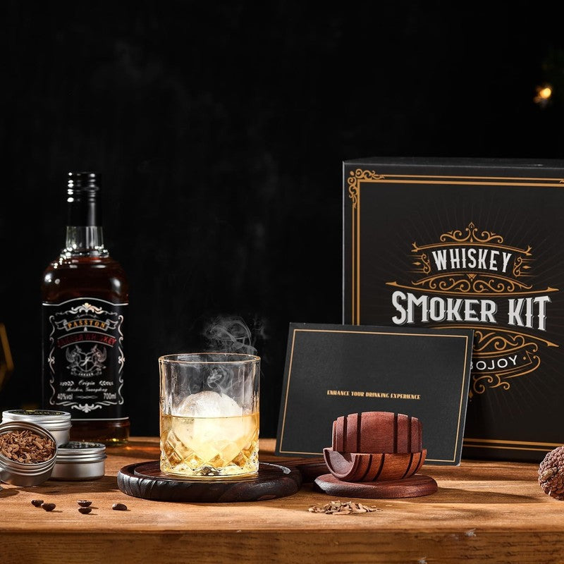 Whiskey Smoker Kit with Torch - 6 Flavors Wood Chips, 2 Glasses, 2 Ice Ball Mold2