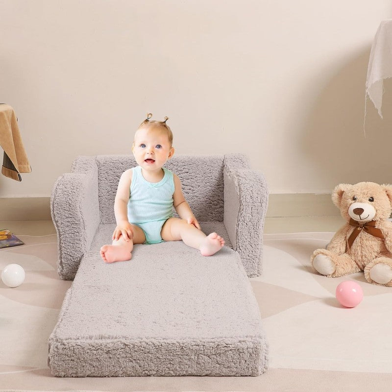 Kids 2 in 1 Flip Out Foam Sofa Couch w/ Soft Sherpa Cover, Grey6