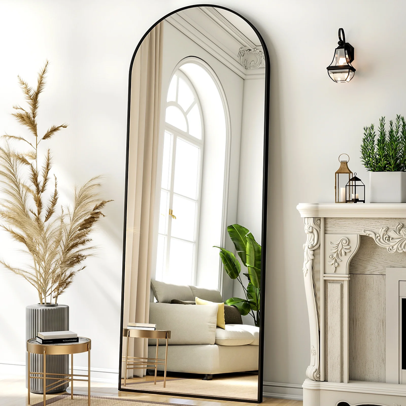 64"X 21" Arched Full Length Mirror Full Body Floor Mirrors, Black9