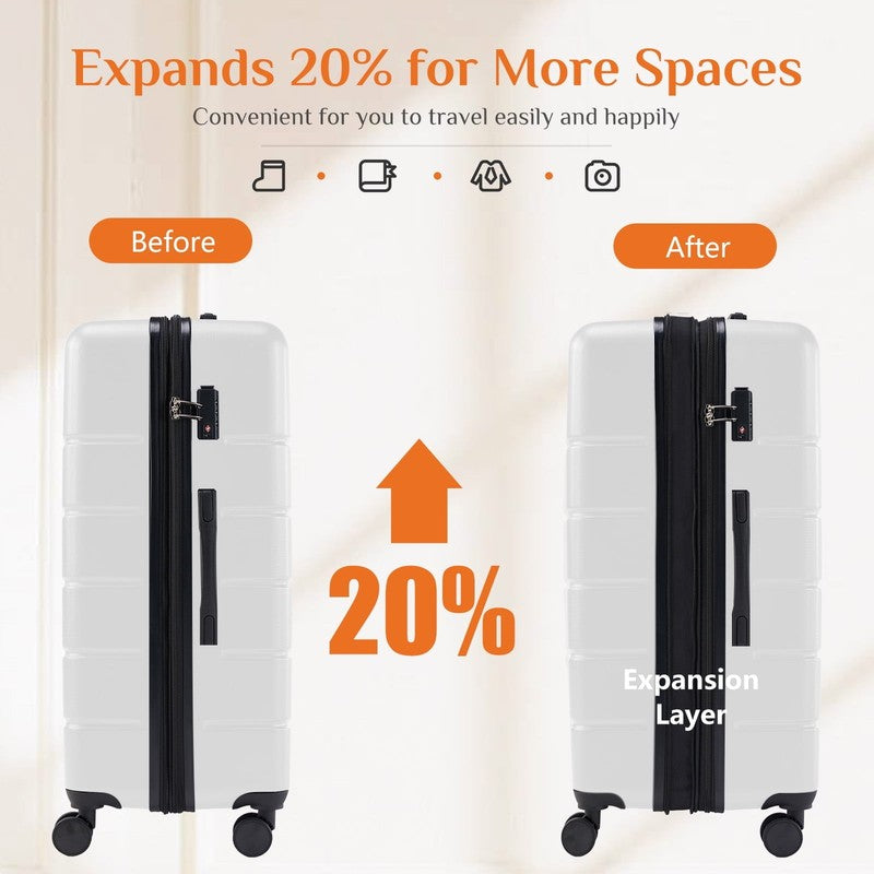 3-Piece Hard Shell Luggage Set ABS Expandable Spinner TSA Lock White4
