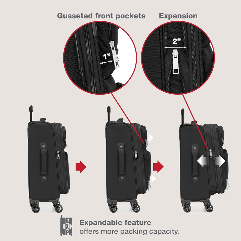 Lightweight Softside Carry On Suitcase 4 Wheel Spinner Luggage Black3