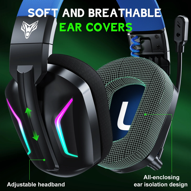Wireless Gaming Headset 2.4GHz Bluetooth PS5 PS4 PC Switch Noise Mic Blue1
