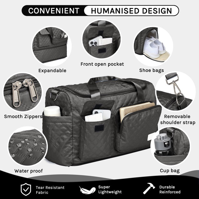 2-Piece Expandable Foldable Duffle Bag Set with Wet Pocket and Shoe Compartment,3