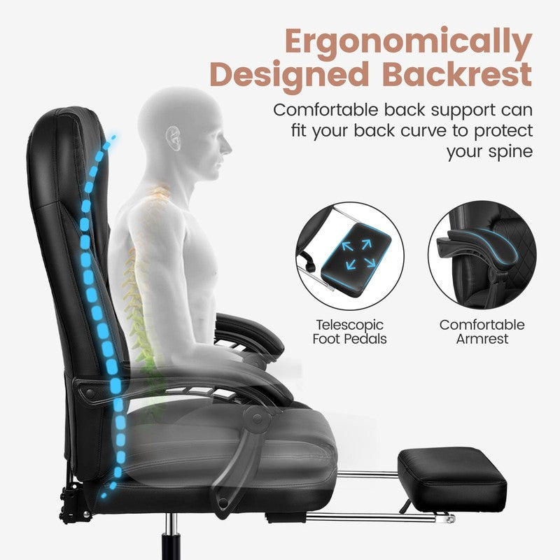 Executive Office Chair, Big and Tall Office Chair with Footrest Reclining Faux L5