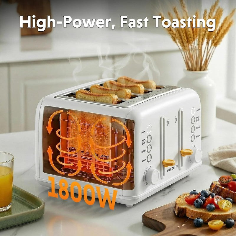Retro 4 Slice Toaster 1800W Extra Wide Slots 7 Shade Bagel Stainless White6