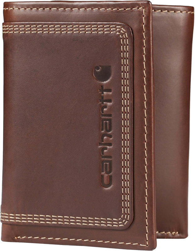 Men Rugged Leather Trifold Wallet Brown Triple Stitch Multiple Styles6