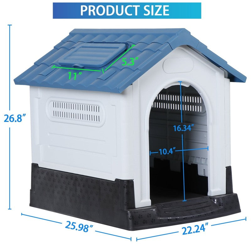 26-In Plastic Small Dog House Portable Pet Puppy House Shelter W/Skylight, Blue1