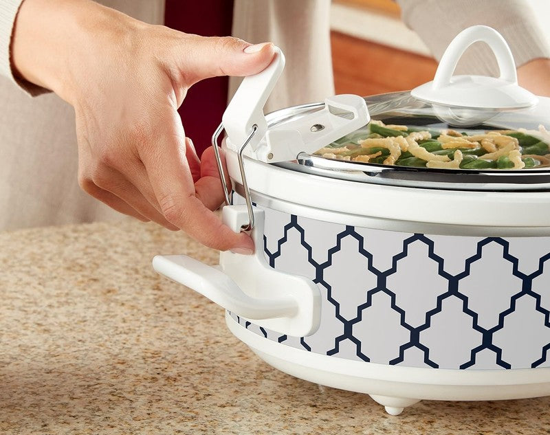 2.5Qt Casserole Slow Cooker White/Blue Compact Durable Cooker5