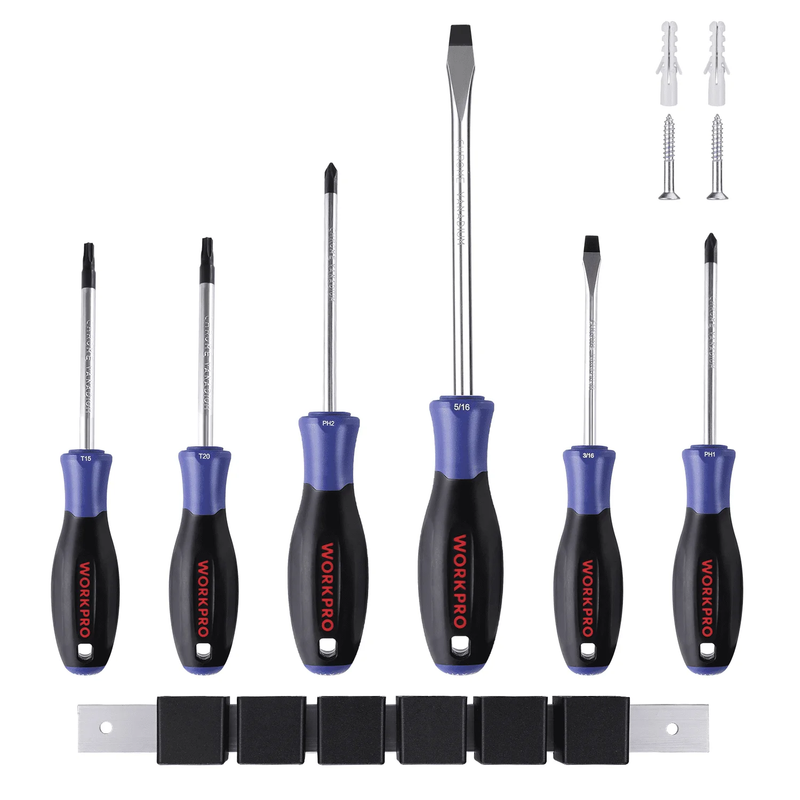 6Pc Magnetic Screwdriver Set CR V Phillips Slotted Torx Non Slip Handle w/ Rack9