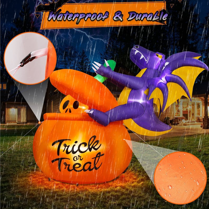 6Ft Halloween Inflatable Pumpkin Dinosaur w/ Lights Outdoor Decoration7