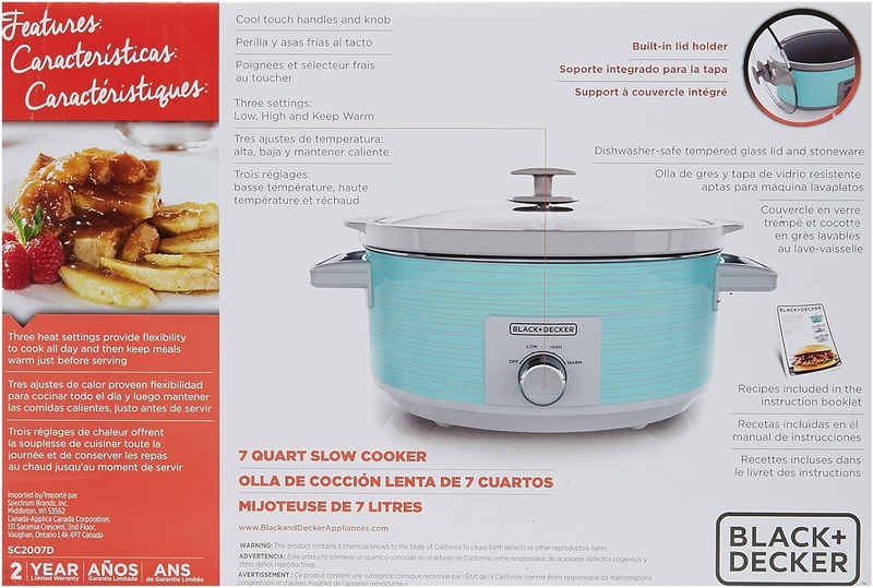 7-Quart Slow Cooker, SC2007D, Lid Holder, 3 Heat Settings, Extra Large Handles, 3