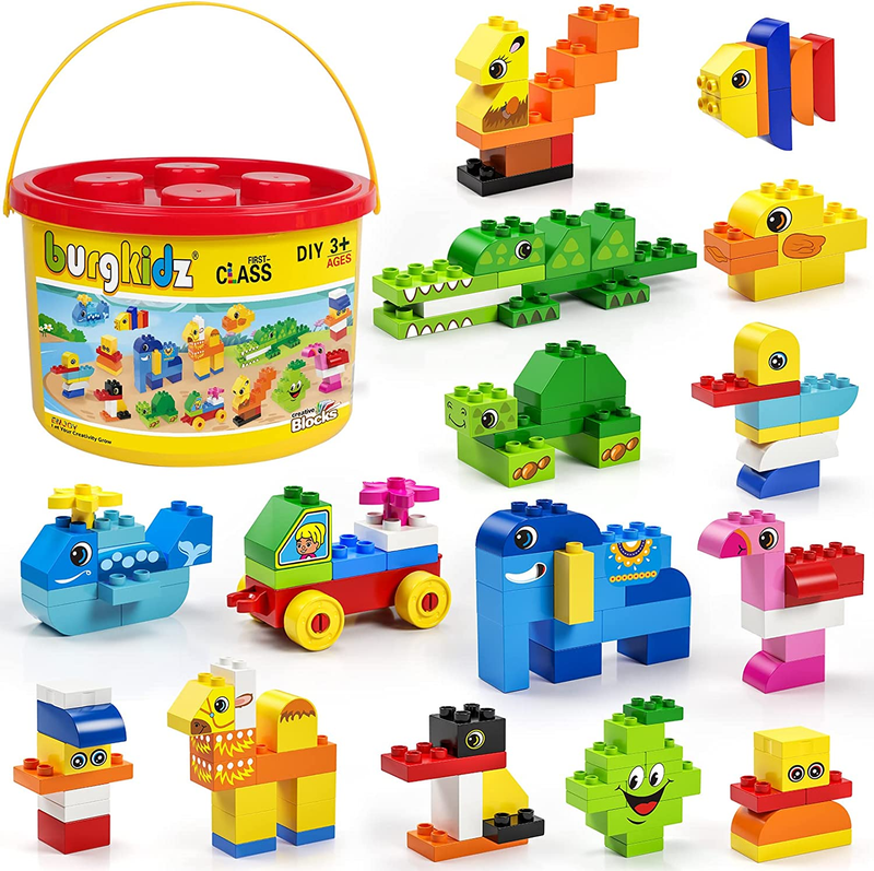 Classic Big Building Blocks Toy Large Animal Bricks w Storage Bucket Ages 3+0