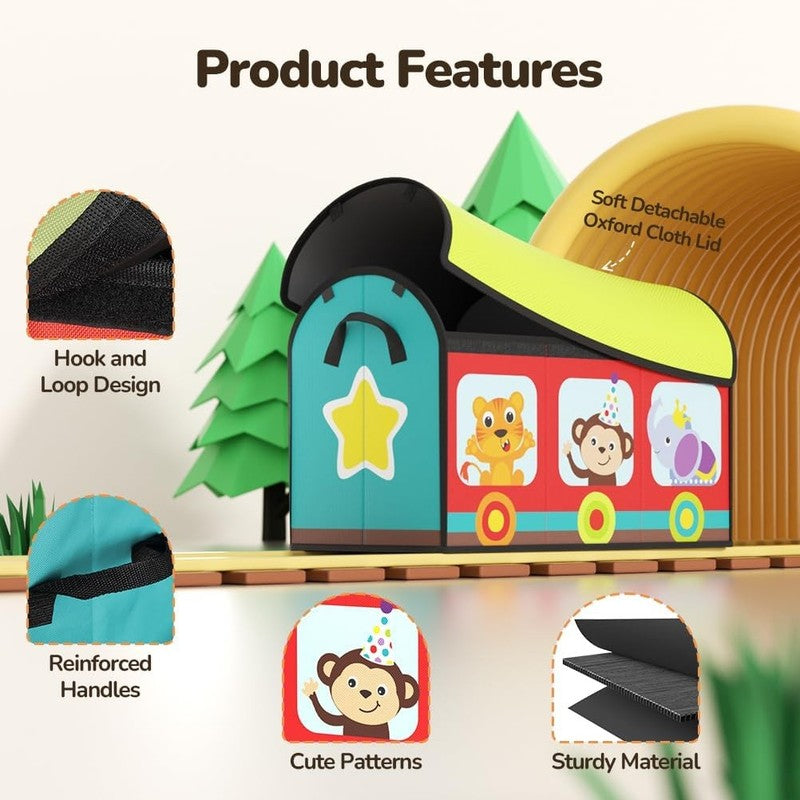 Kids Toy Storage Organizer Large Flip Top Toy Box Train Design Playroom4