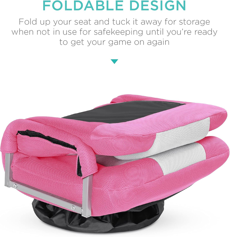 Gaming Floor Rocker Chair 360° Swivel, Lumbar Support, Pink/White4