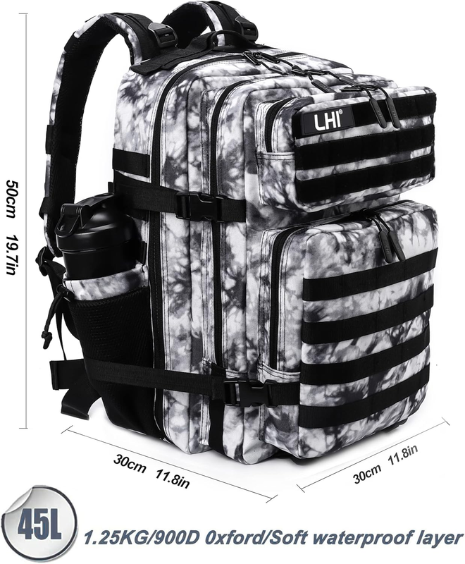 Military 45L Tactical Backpack Black White MOLLE 3 Day Assault Pack Bag1