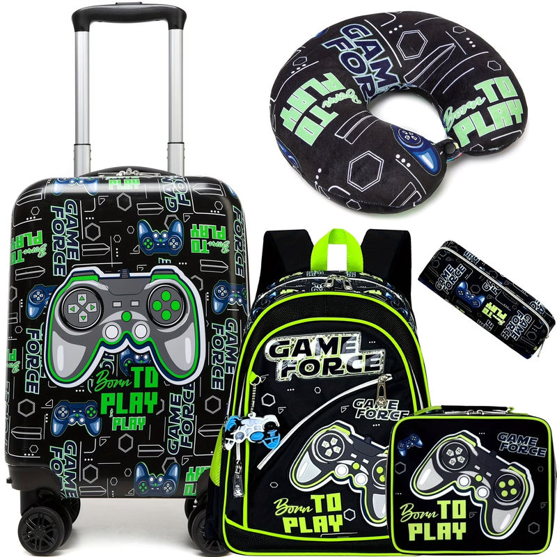 Kids Carry on Luggage Sets for Boys with Travel Pillow Rolling Suitcase with Whe8