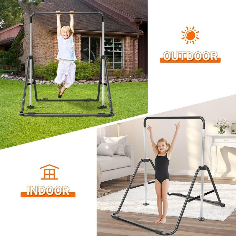 Foldable Kids Gymnastics Bar 5 Height Adjustable Indoor/Outdoor 140lb Limit5