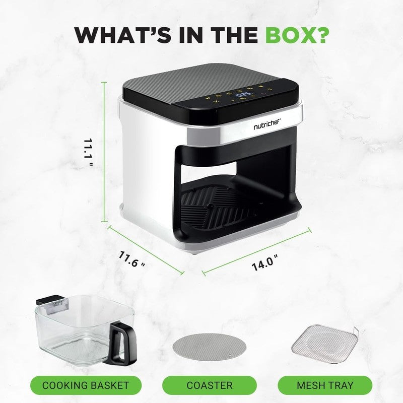 5.8Qt Air Fryer 8-in-1 w/ Transparent Bowl Precise Temp Control White5