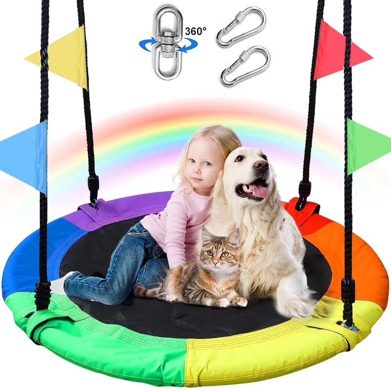 40" Saucer Tree Swing for Kids & Adults, Adjustable Rope Flying Seat Multi Color8