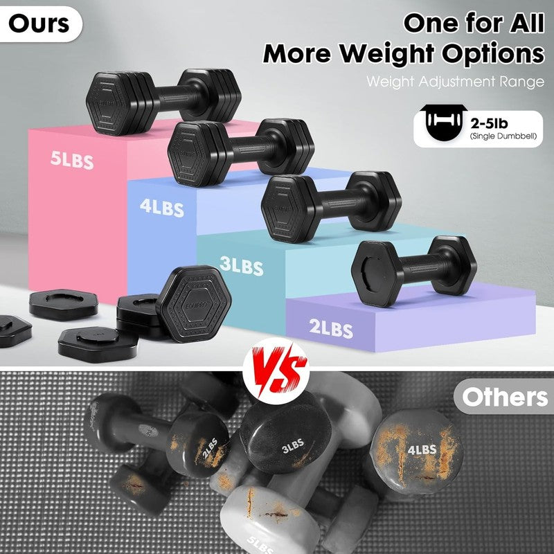 4-in-1 Adjustable Dumbbells Set 2-5lb TPU Handle Home Gym Women Fitness Black4