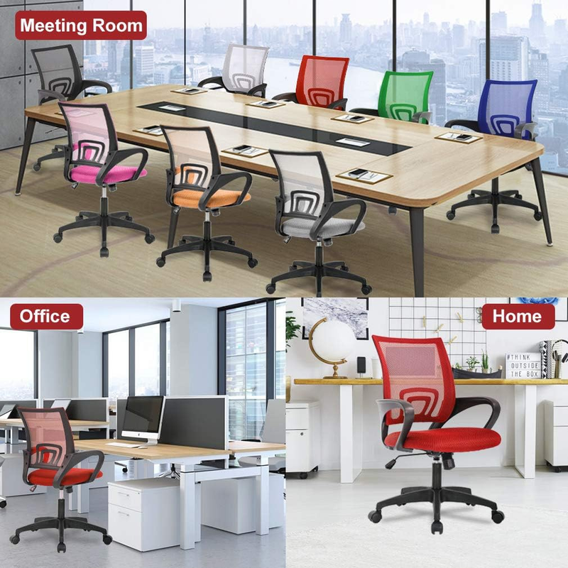 Ergonomic Office Chair Mid Back Swivel Adjustable Height Breathable Wheels Red4