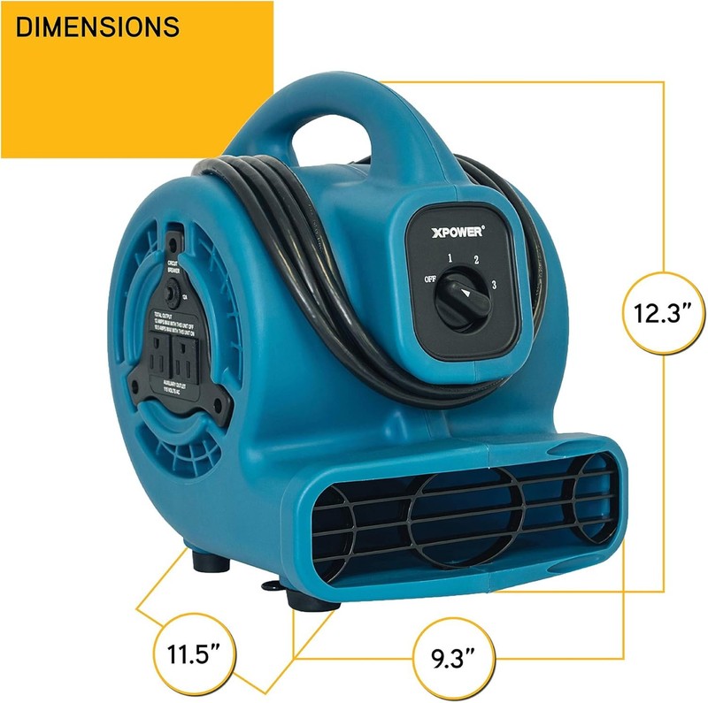 Mini Mighty 138W 600CFM Air Mover Carpet Dryer Floor Fan Blue5