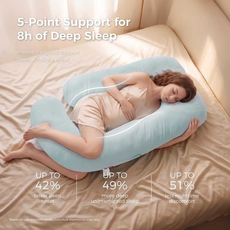 57in U Shaped Pregnancy Pillow Full Body Maternity Pillow Cotton Blue1