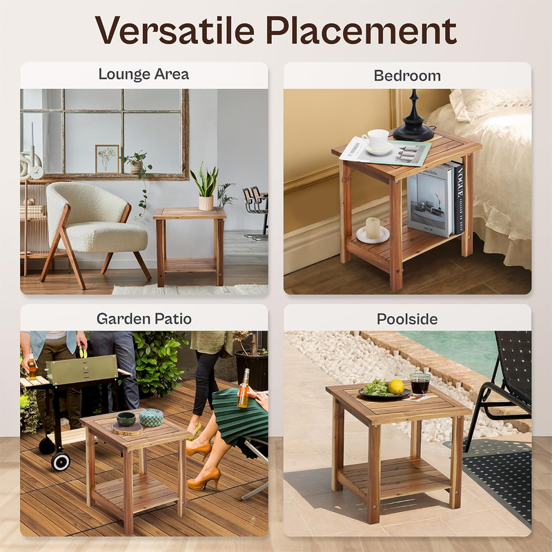 2-Tier Adirondack Side Table – Weather Resistant Wooden End Table, Rectangular R4