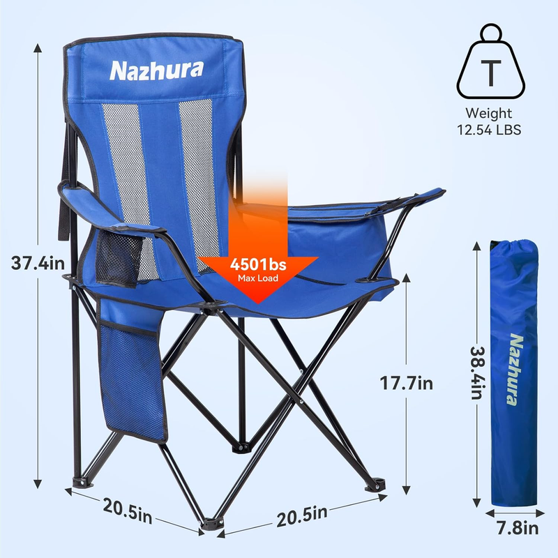 2 Pack Camping Chairs Folding Portable Cooler Bag Mesh Backrest Blue2