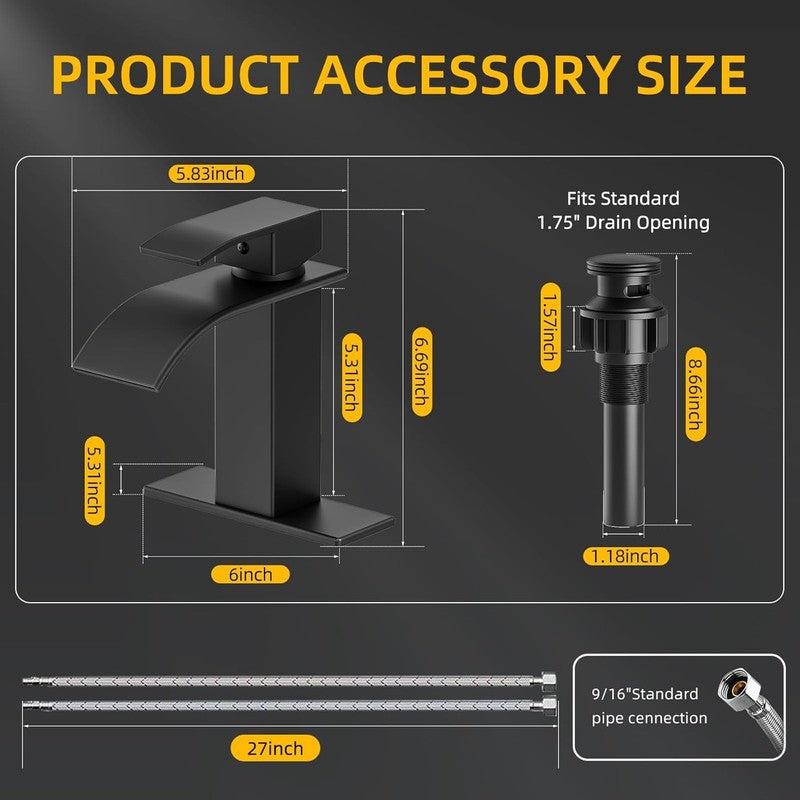 Bathroom Faucet Matte Black Modern Waterfall Bathroom Sink Faucet with Single Ha2