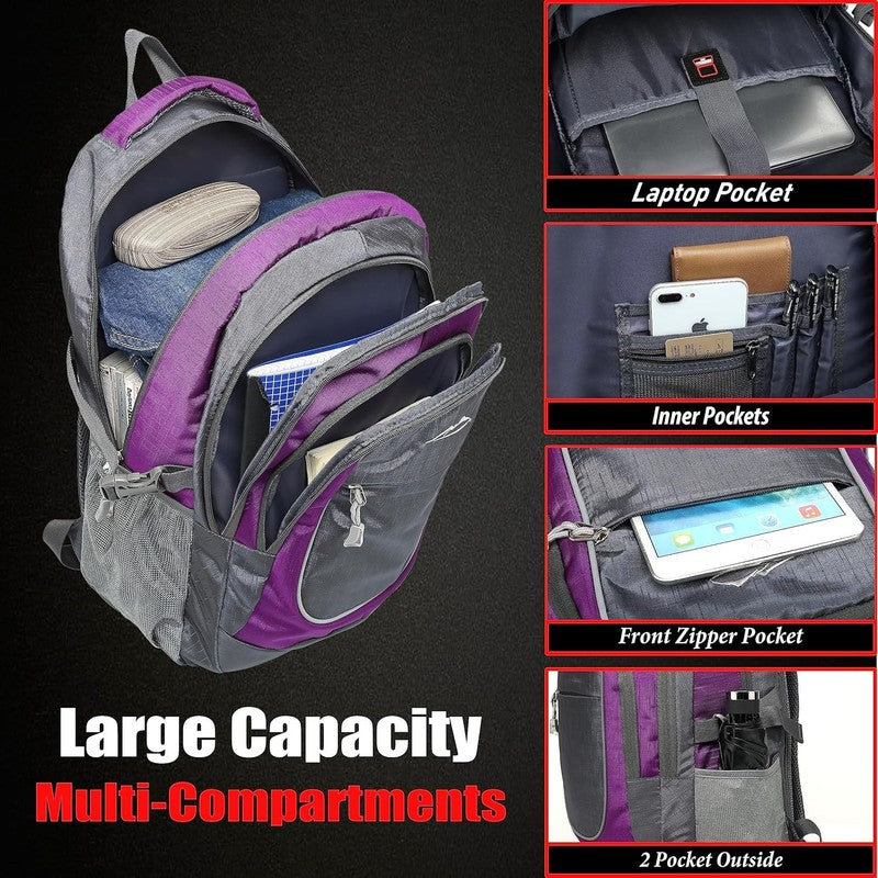 15.6" Laptop Backpack College Travel Business Hiking Multi-Compartment Purple1