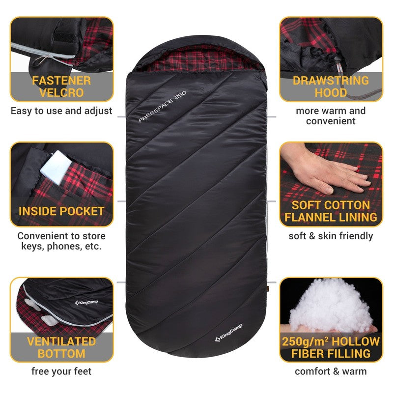 XL Cotton Flannel Sleeping Bags, Oversized Weatherproof 3-Season Sleep Bag with 6