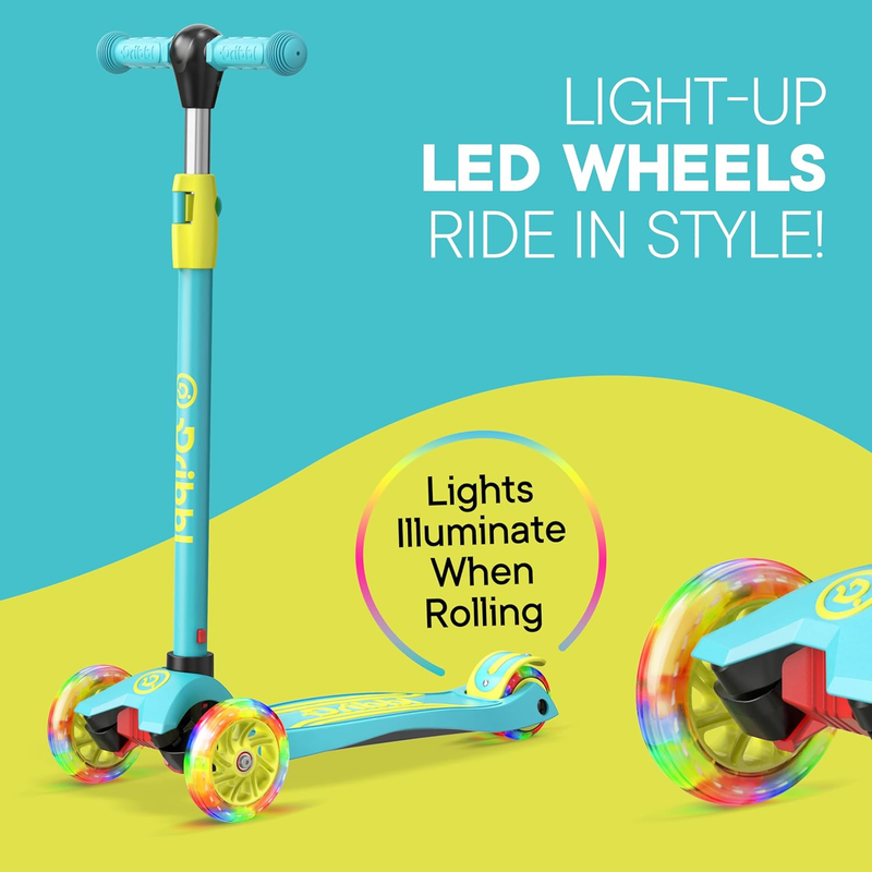 3 Wheel Kids Scooter Lean to Steer Adjustable Handlebar Wide Deck Aqua/Yellow6