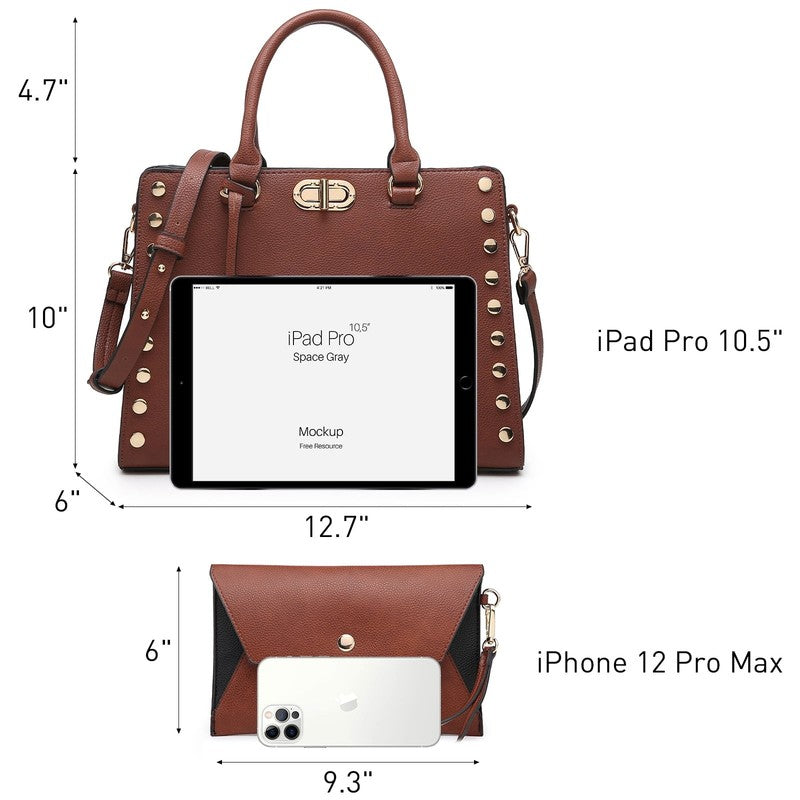 Women Satchel Handbag Shoulder Tote Work Bag with Matching Wallet6