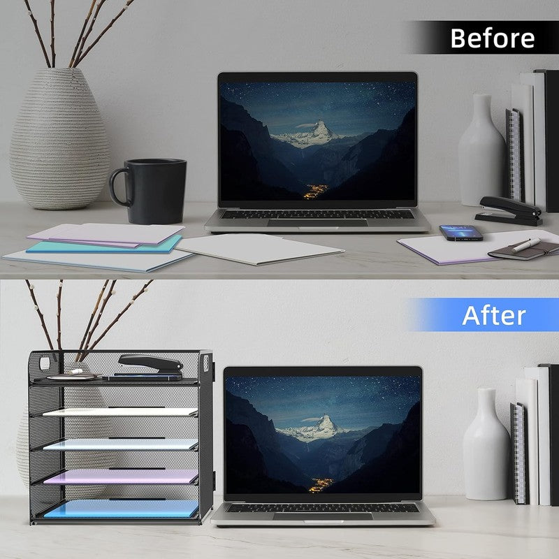 5-Compartment Mesh Paper Organizer with Handle for Office & Home Use3