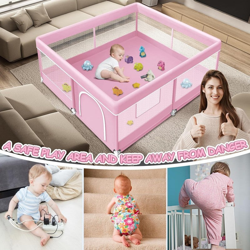 Pink Baby Playpen 50x50 Inch - Indoor/Outdoor Soft Mesh Play Yard for Toddlers4