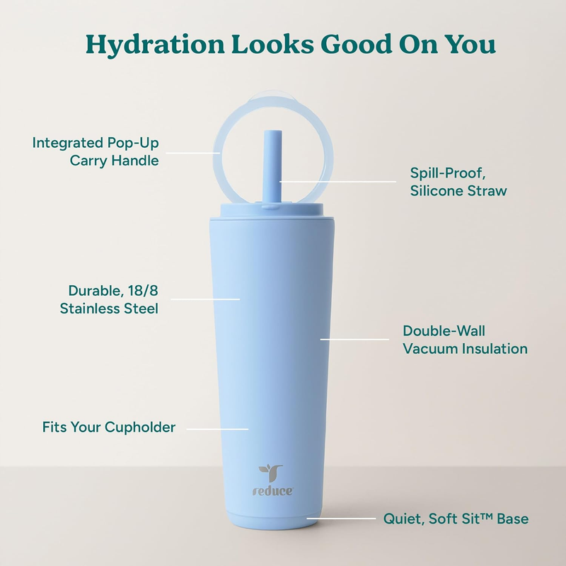 24oz Stainless Steel Insulated Tumbler Spill Proof Flip Lid Cold 32H Glacier3
