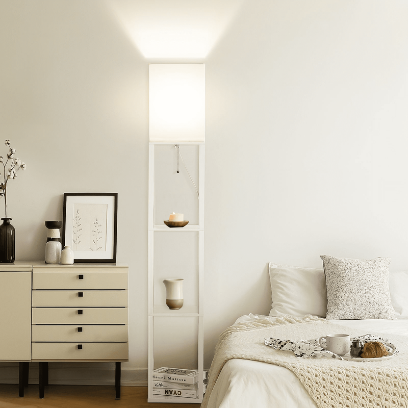 63" White LED Floor Lamp with Shelves, Modern Standing Lamp w/ Storage6