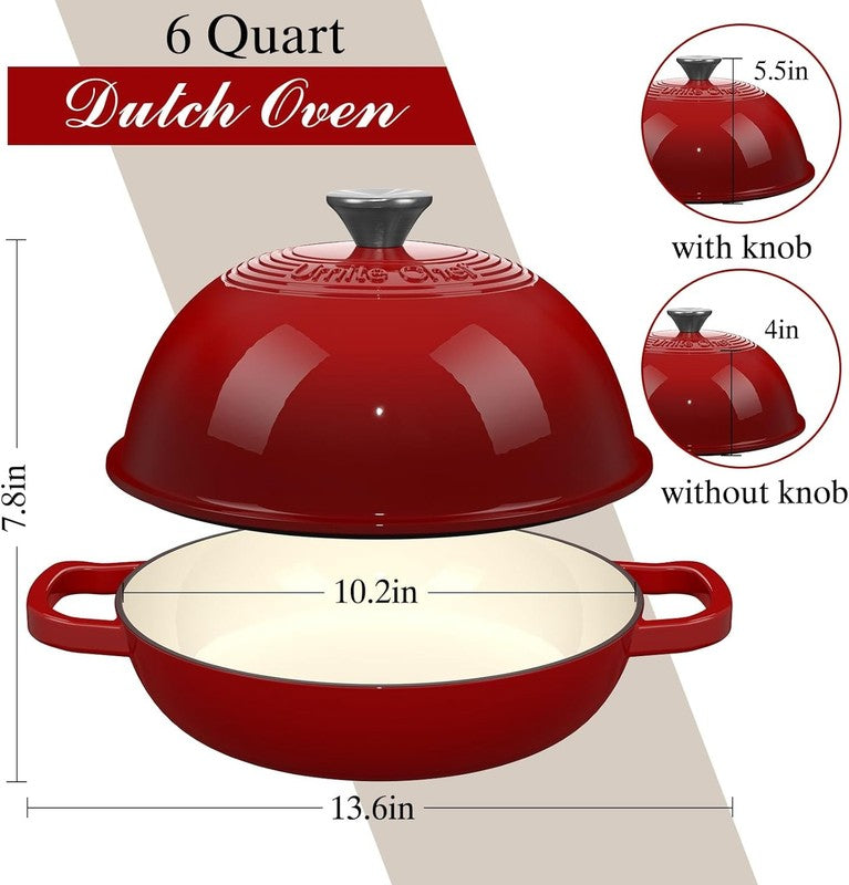 6QT Cast Iron Dutch Oven w/ Lid Sourdough Baking Red Pot4